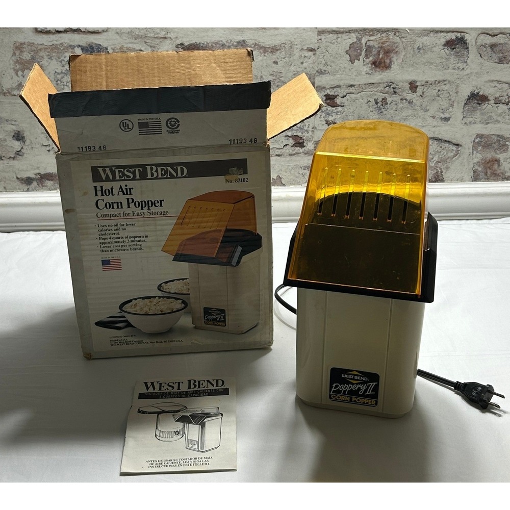 Presto PopCorn Pumper II Popcorn Maker Cream Amber Good Retro Hot Air Popper